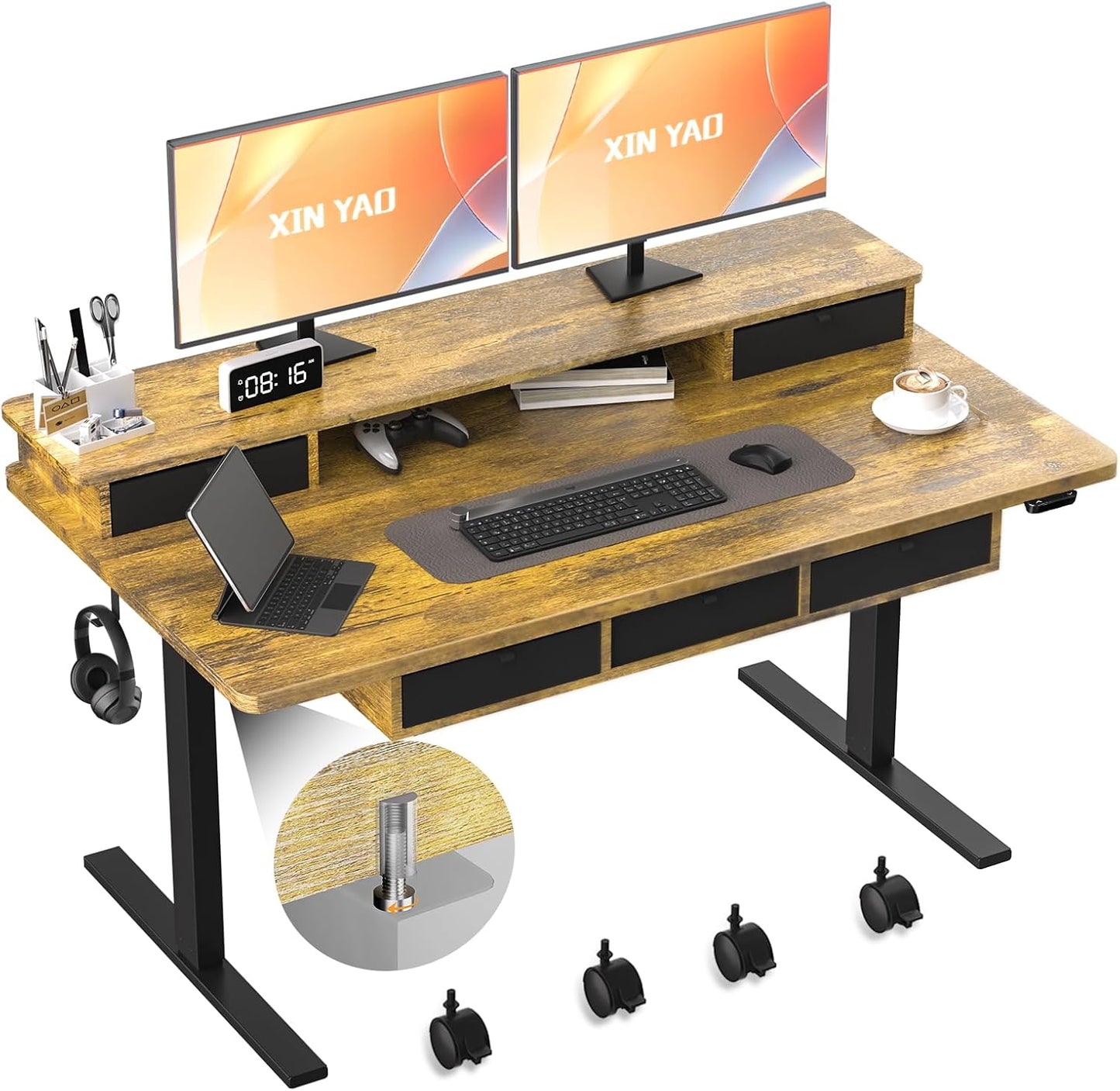 XINYAO Electric Standing Desk: 5 Drawers & Height Adjustable - Maximize Storage & Comfort
