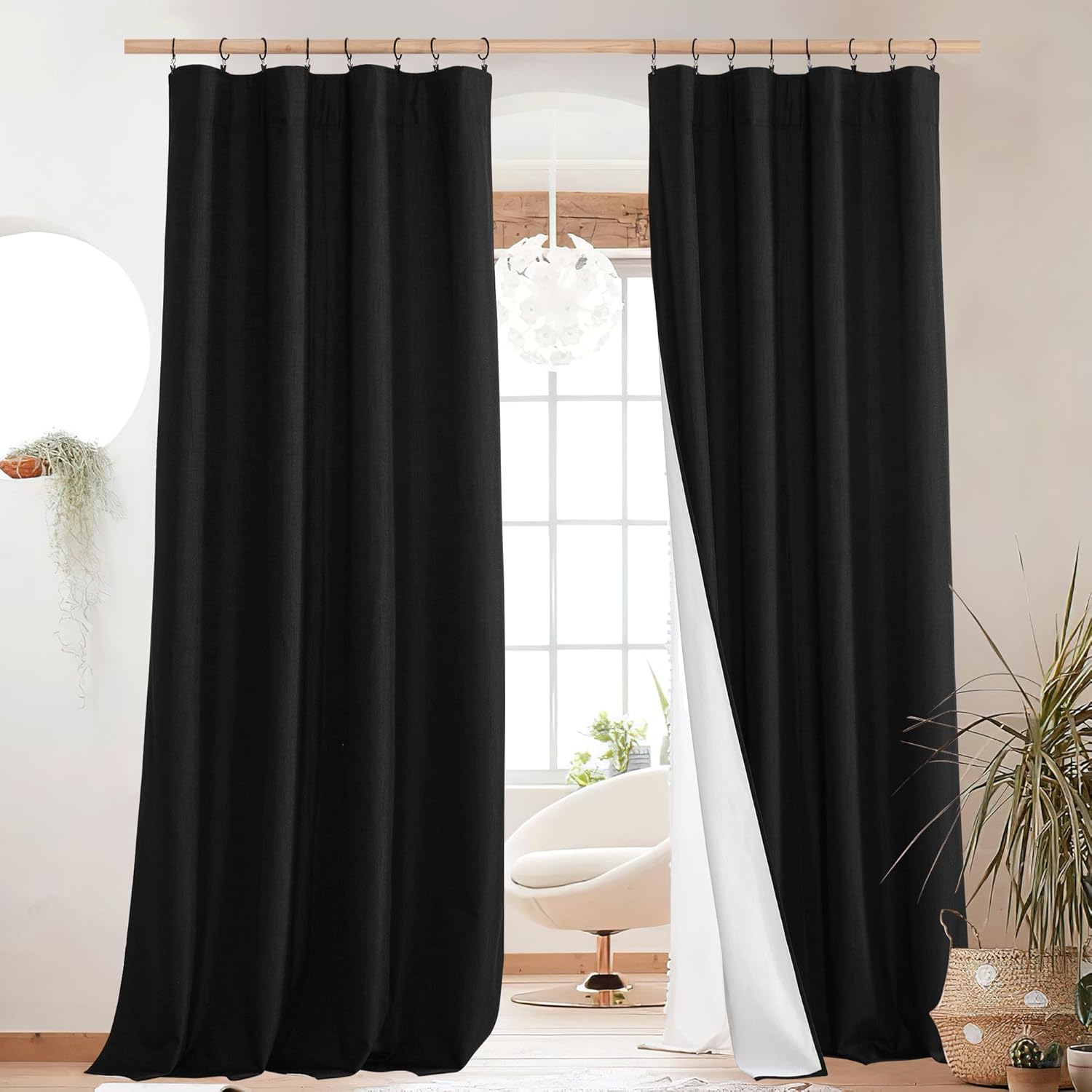 NICETOWN Blackout Linen Curtains for Living Room, 100% Blackout