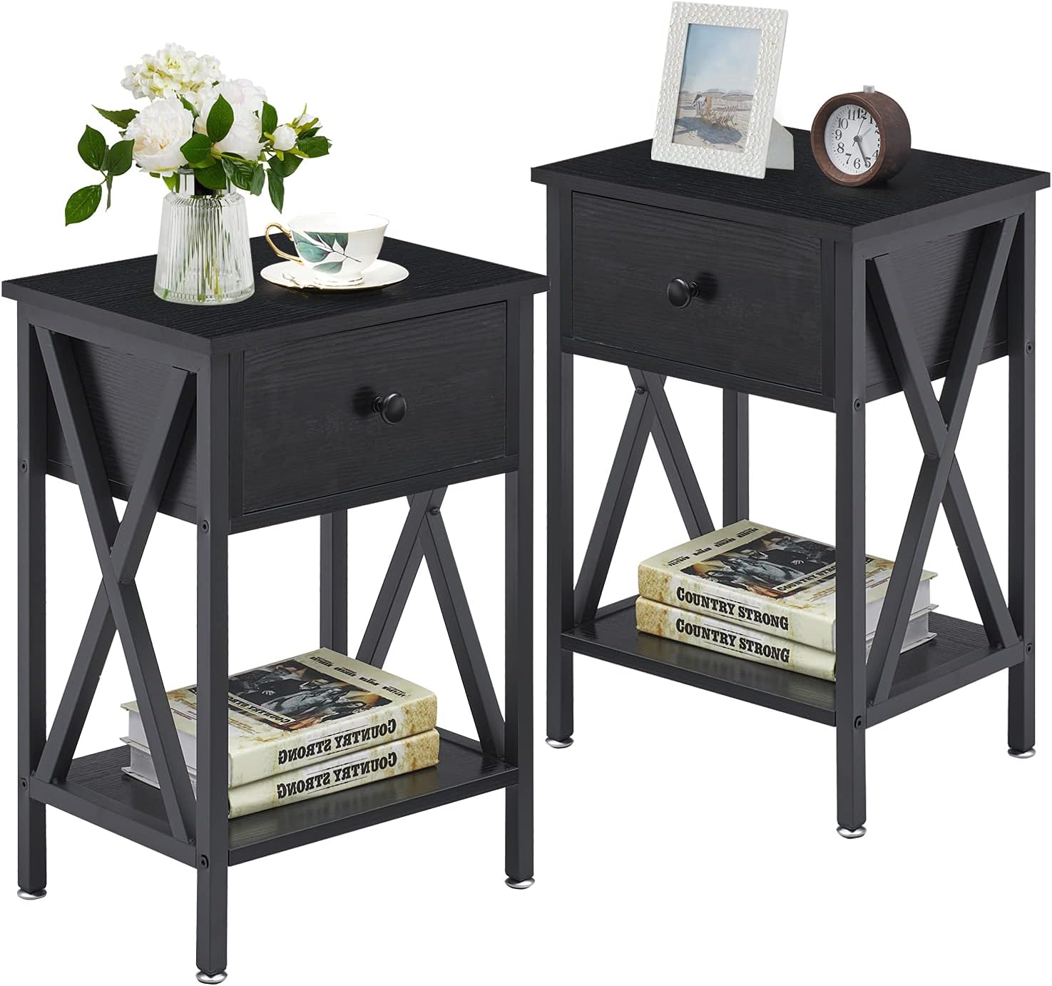 VECELO Nightstands Set of 2 with Drawer and Storage Shelf