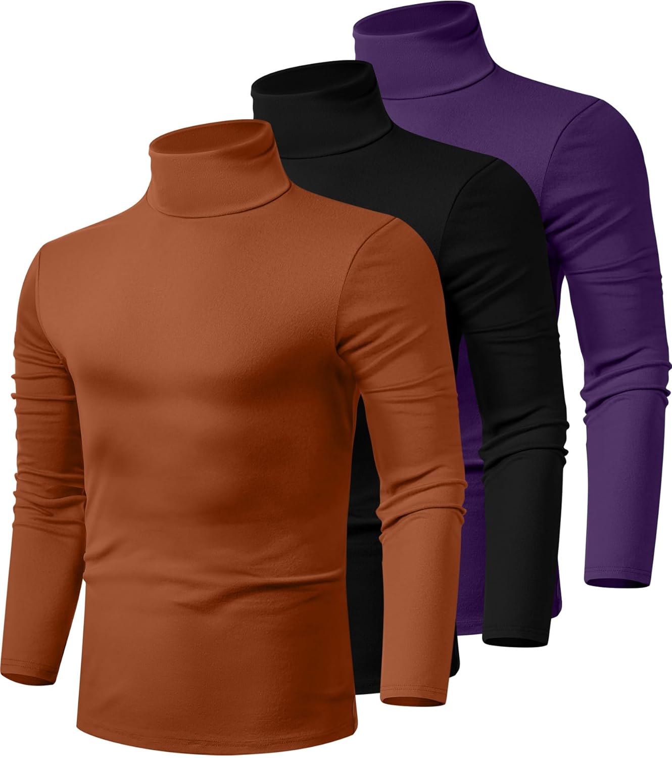 Men's Turtleneck Shirts 3 Pack - Comfortable Cotton Pullover