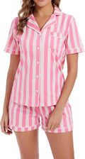 100% Cotton Pajamas for Women - 2 Piece Short Sleeve Summer Set