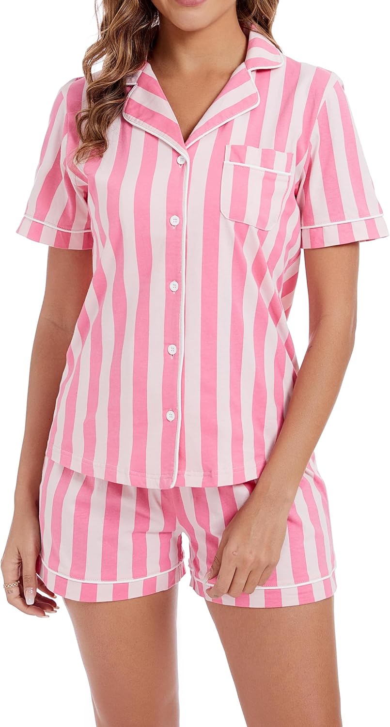 LUBOT 100% Cotton Pajamas for Women Soft Knit Summer Sleepwear