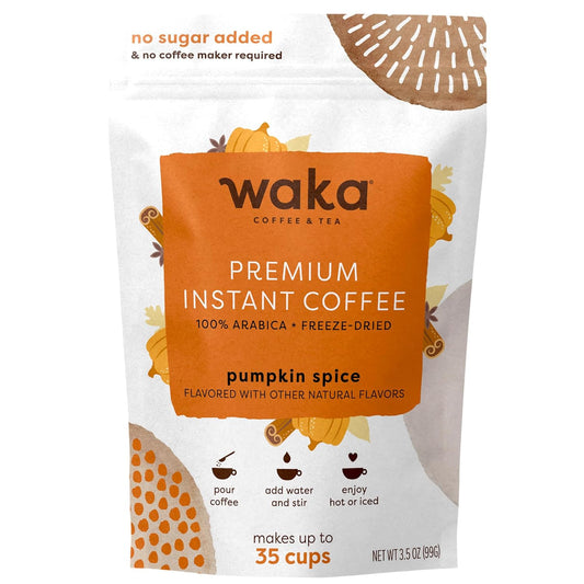Waka Pumpkin Spice Instant Coffee - Pure Arabica Beans, Quick & Delicious - 35 Cups