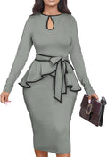 Women's Bodycon Vintage Peplum Dress for Work - Elegant Office Fit but