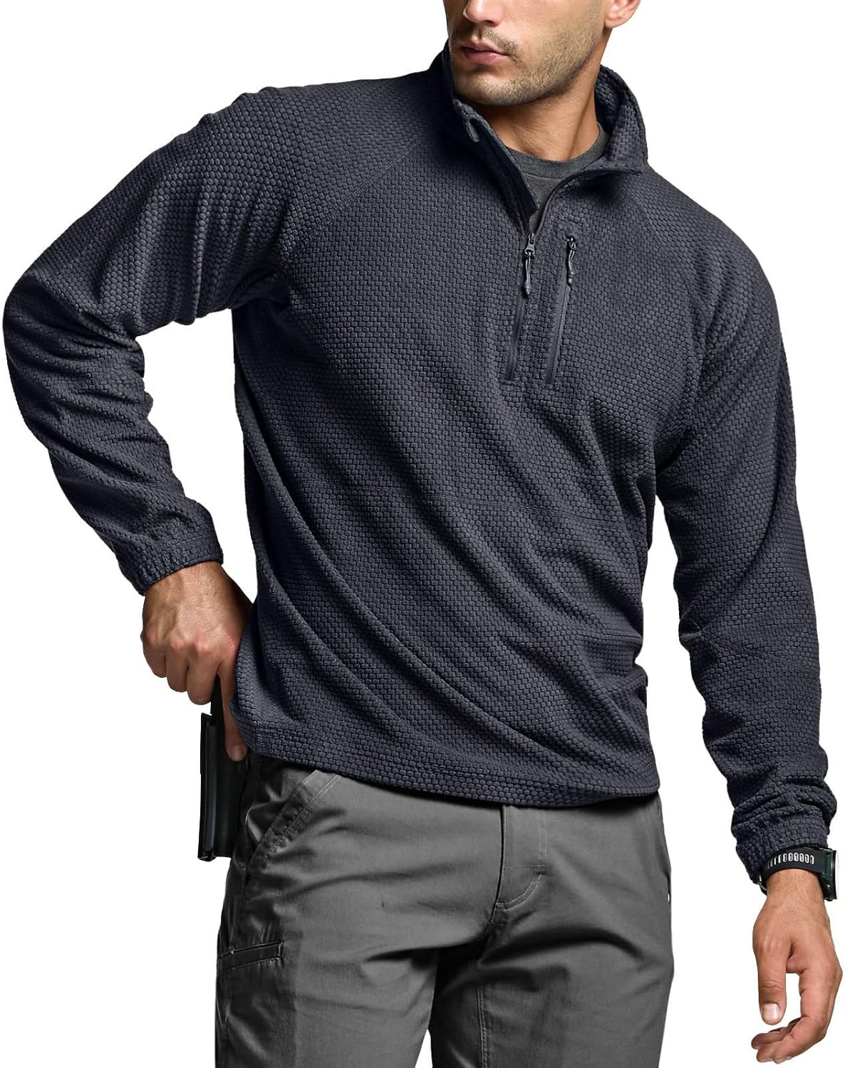 CQR Men's Quarter Zip Utility Fleece Pullover for Outdoor Use