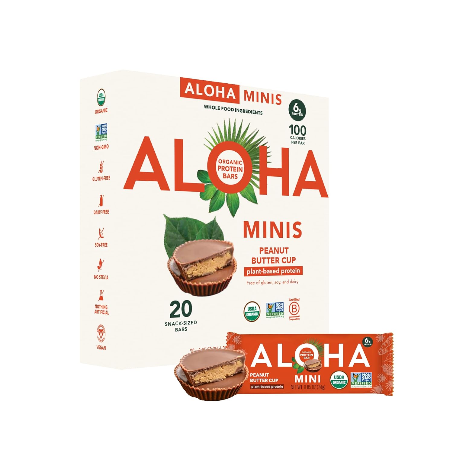 ALOHA Organic Plant Based Protein Bar MINIS - Peanut Butter Cup
