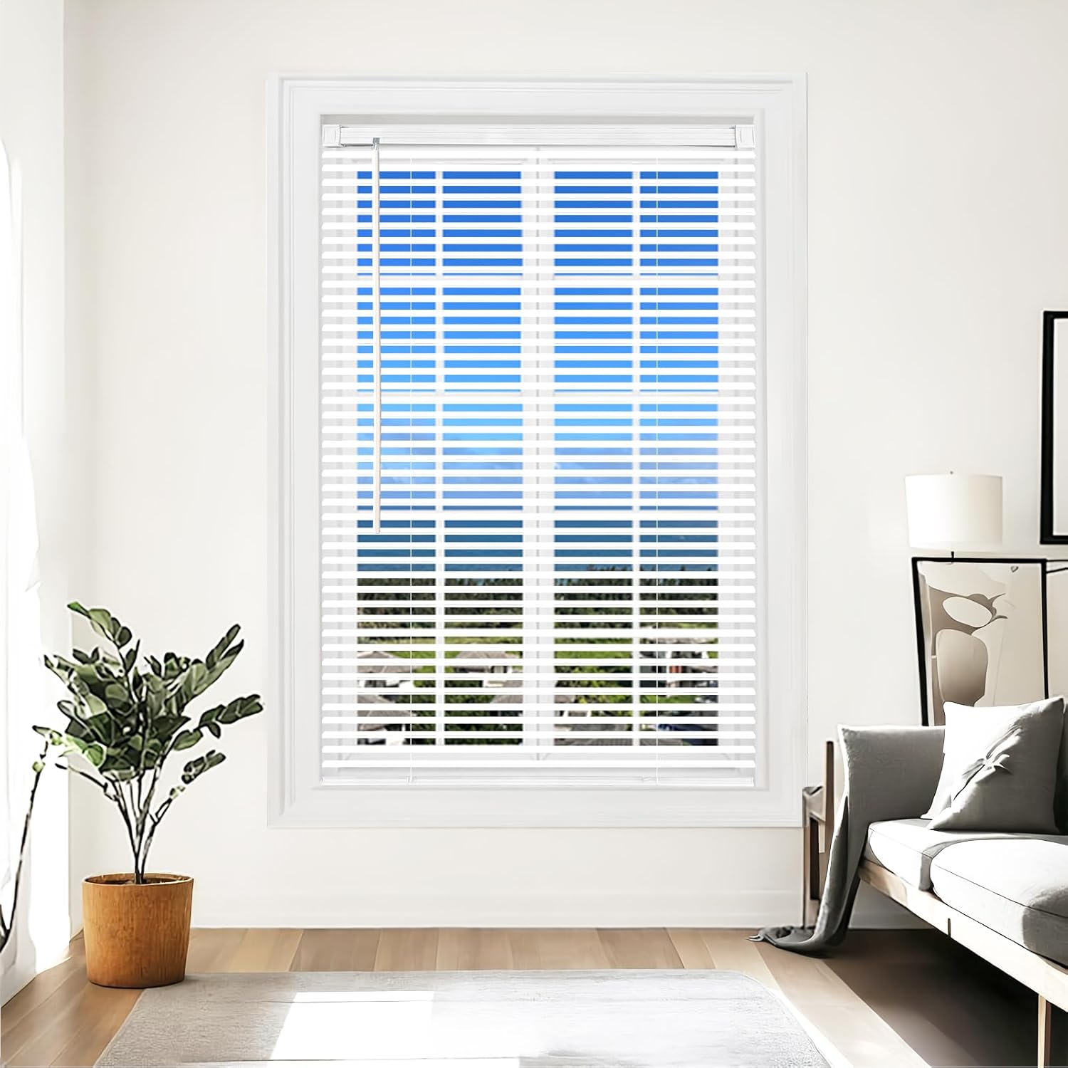 Cordless Vinyl Mini L Blinds 48in W x 36in H for Light Filtering