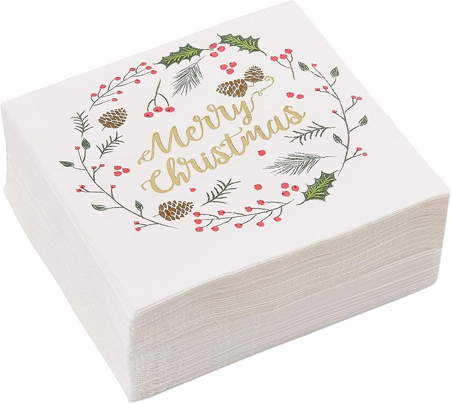 50-Pack Juvale Christmas Cocktail Napkins - Festive Wreath Design