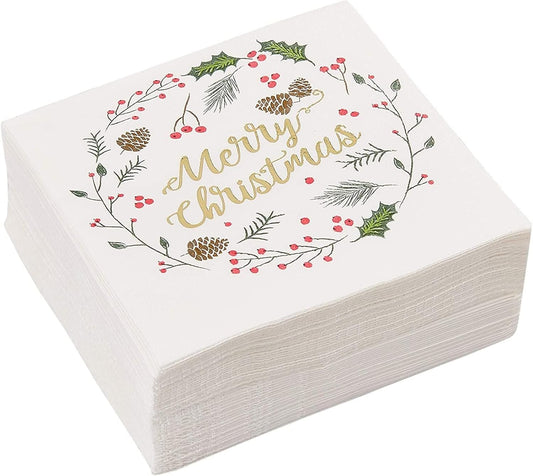 50-Pack Juvale Christmas Cocktail Napkins - Festive Wreath Design