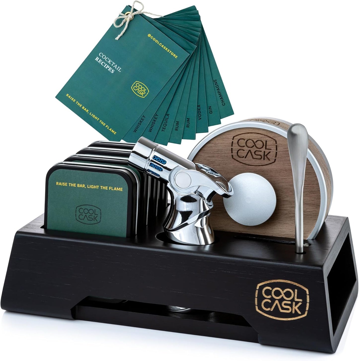 Whiskey Smoker Kit: Torch & 4 Flavours - Smoke Cocktails, Butane-Free - 'Cool Cask'