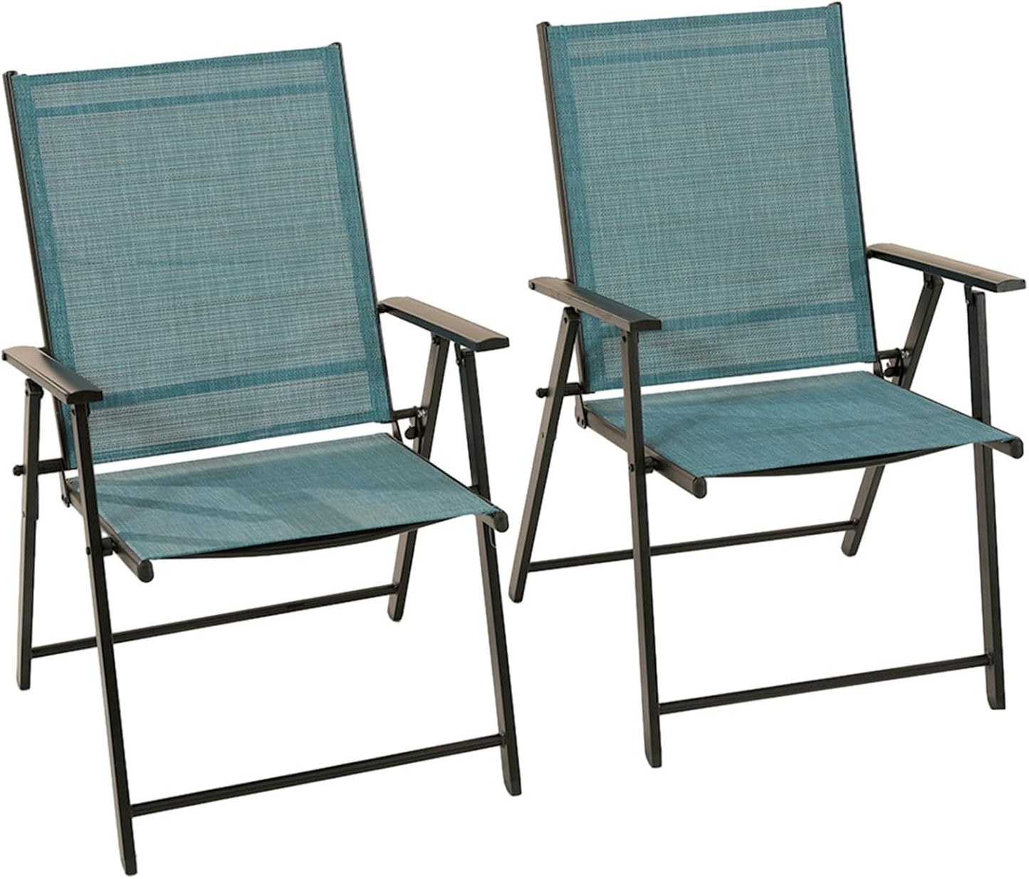 Rustproof Folding Lawn Chairs x2, Portable Dining Set, Light Blue