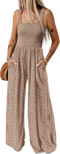 Women's Sleeveless Printed Wide Leg Jumpsuit - Casual Loose Fit