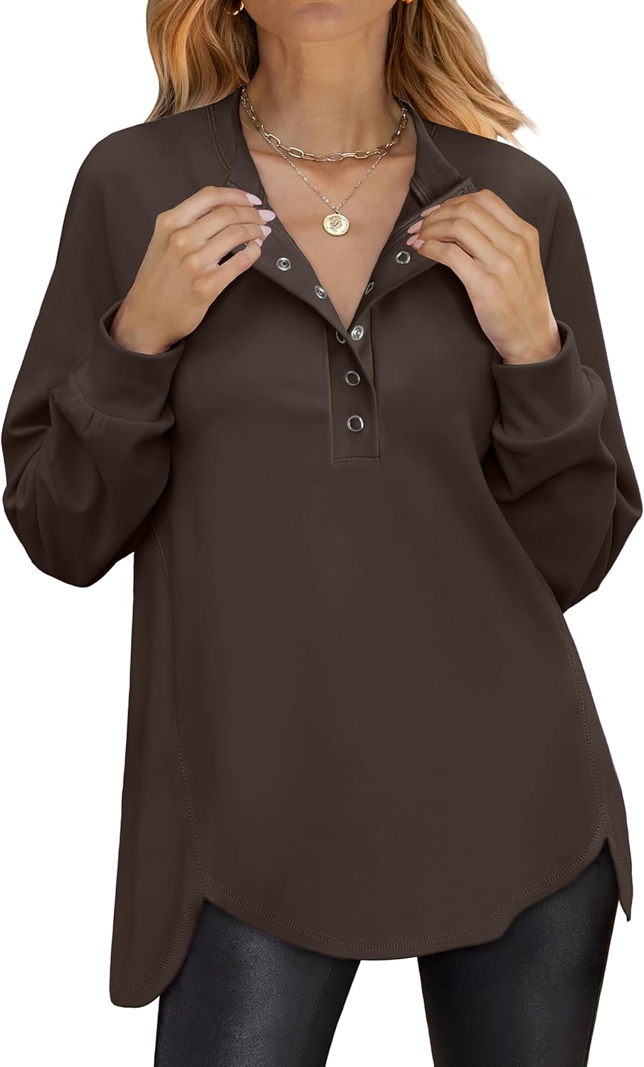 ANRABESS Women's Long Sleeve Henley Tops for Casual Style