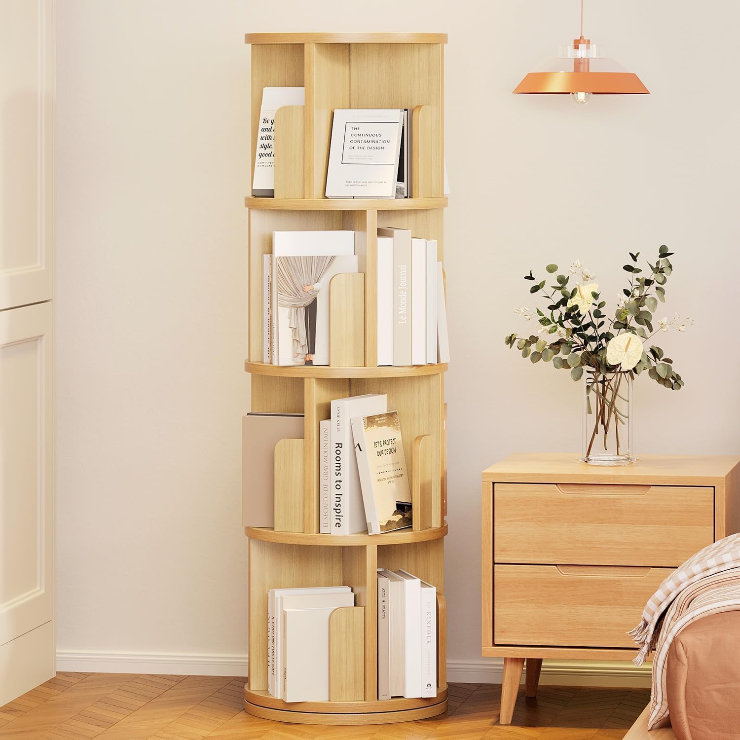 360 Rotating Bookshelf for Small Spaces - 4 Tier Wood Bookcase