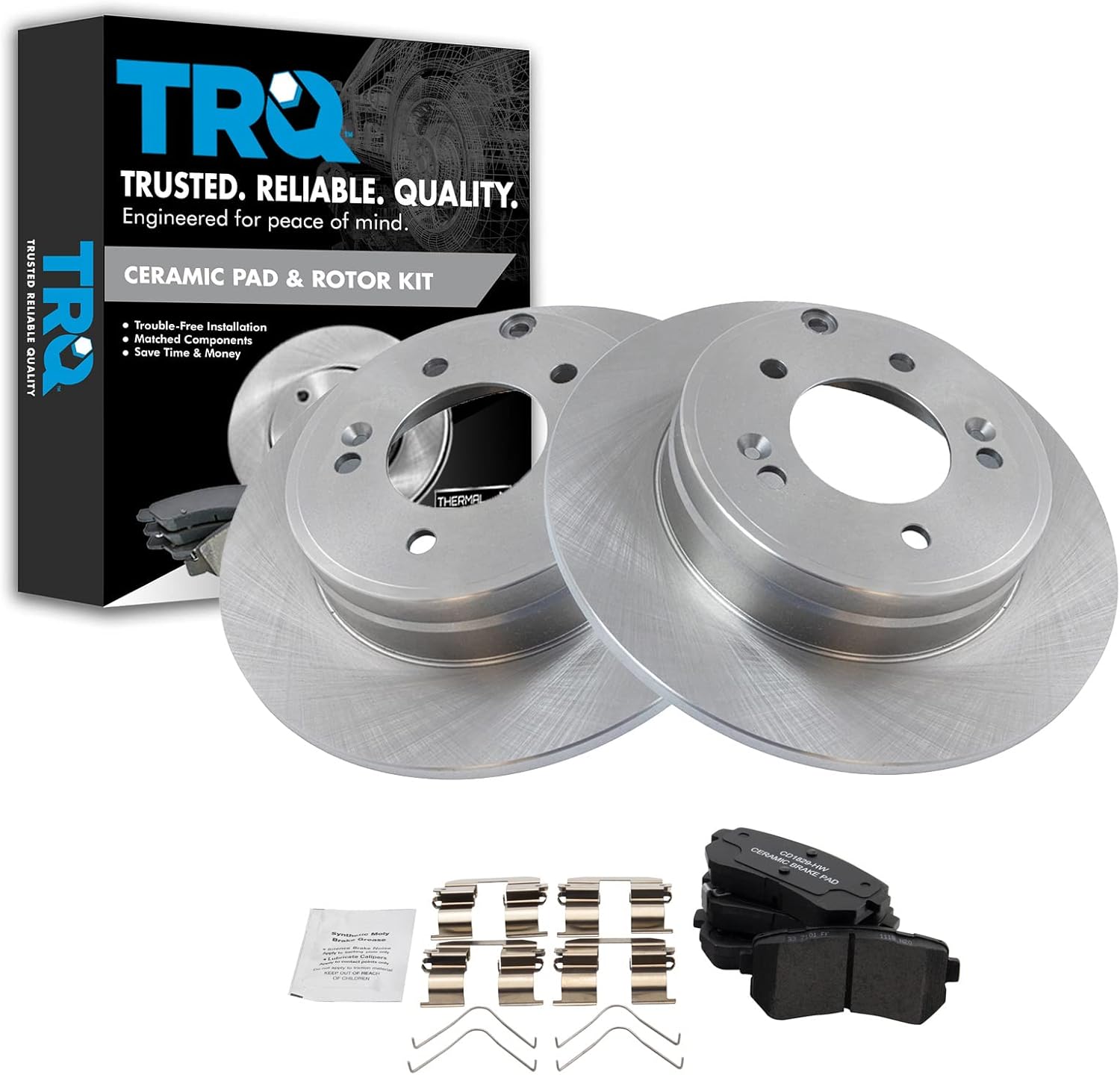 TRQ Rear Brake Pad and Rotor Set for 2016-2019 Hyundai Sonata
