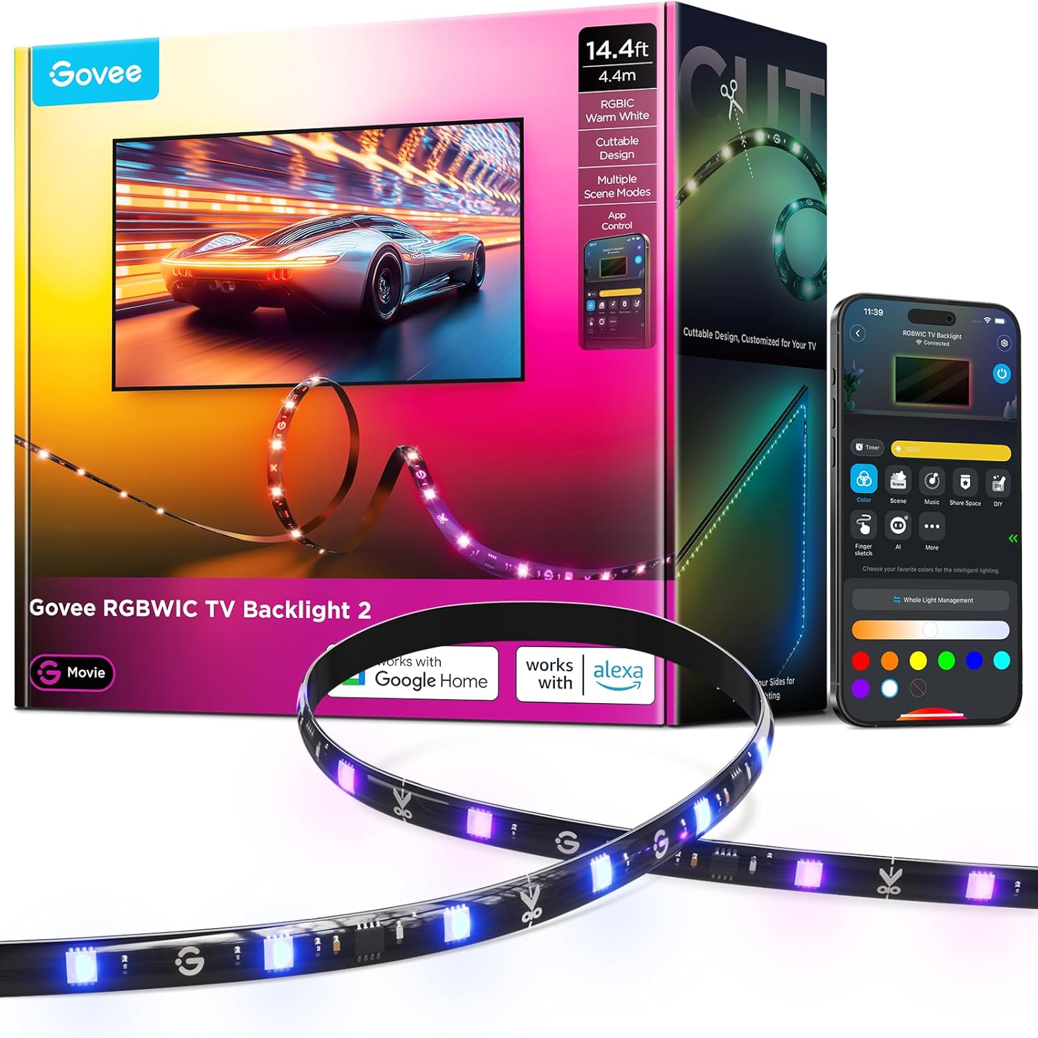 Govee TV LED Backlight 14.4ft for 32-70 Inch TVs - Color Changing