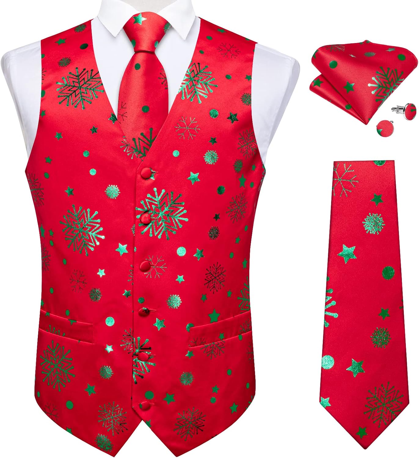 DiBanGu Christmas Men's Suit Vest and Tie Set for Festive Style