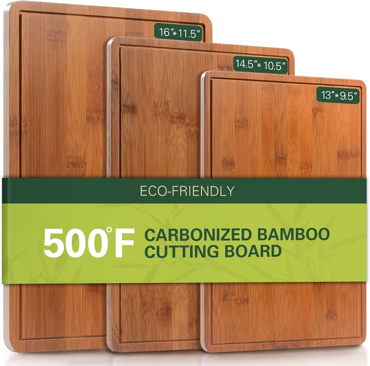 Carbonized Bamboo Cutting Boards Set of 3 for Kitchen Use