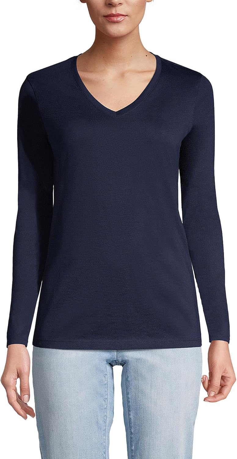 Relaxed Supima Cotton Long Sleeve V-Neck T-Shirt for Women