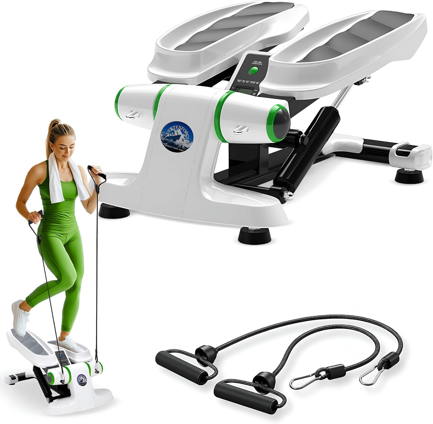 Adjustable Height Mini Stepper with Resistance Bands for Home