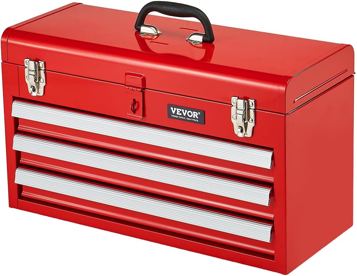 VEVOR Portable Metal Tool Box with 3 Drawers for Easy Storage