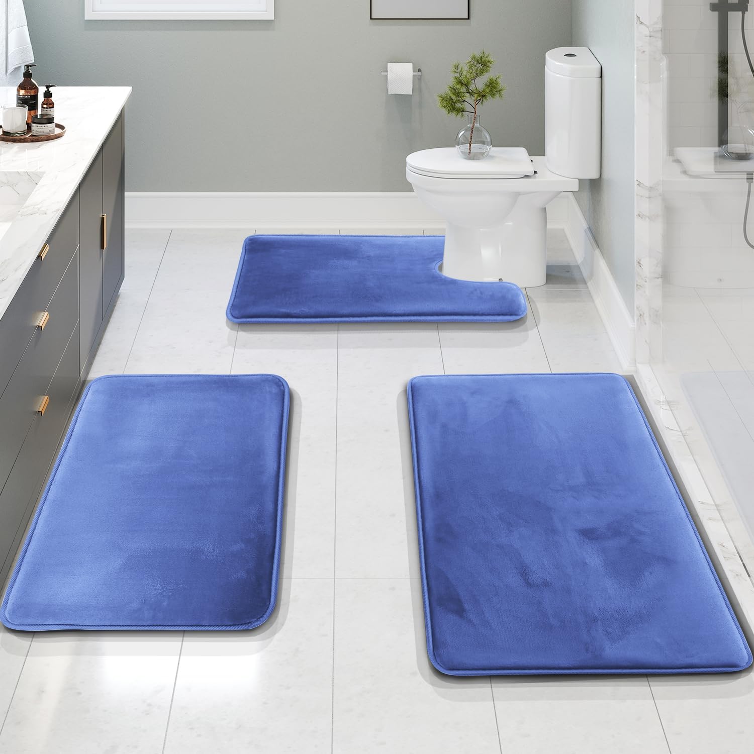 Clara Clark 3 Piece Bathroom Rugs Set - Soft Velvet Memory Foam