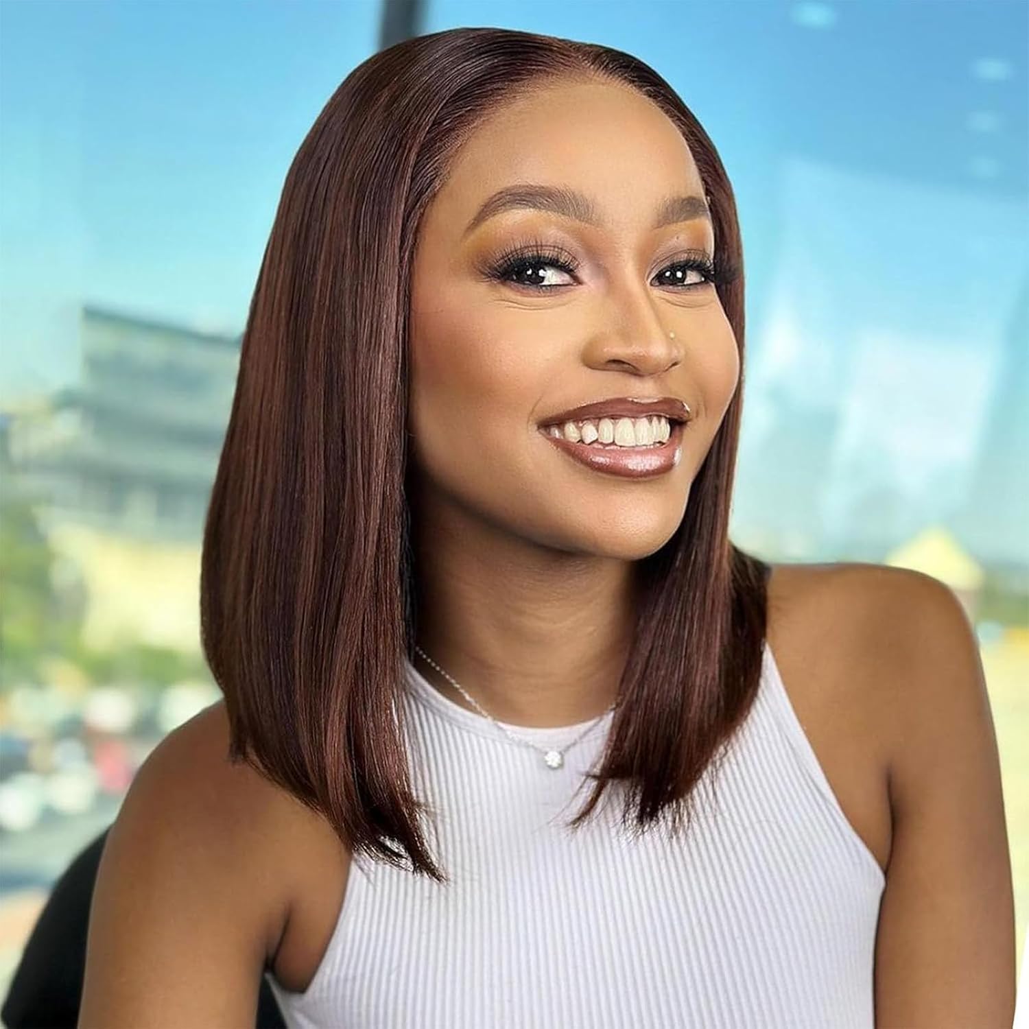 Hihmarm Chocolate Brown Lace Front Bob Wig Human Hair 12 Inch