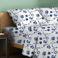 100% Organic Cotton Percale Sheets Full Size - Cooling Floral Blue