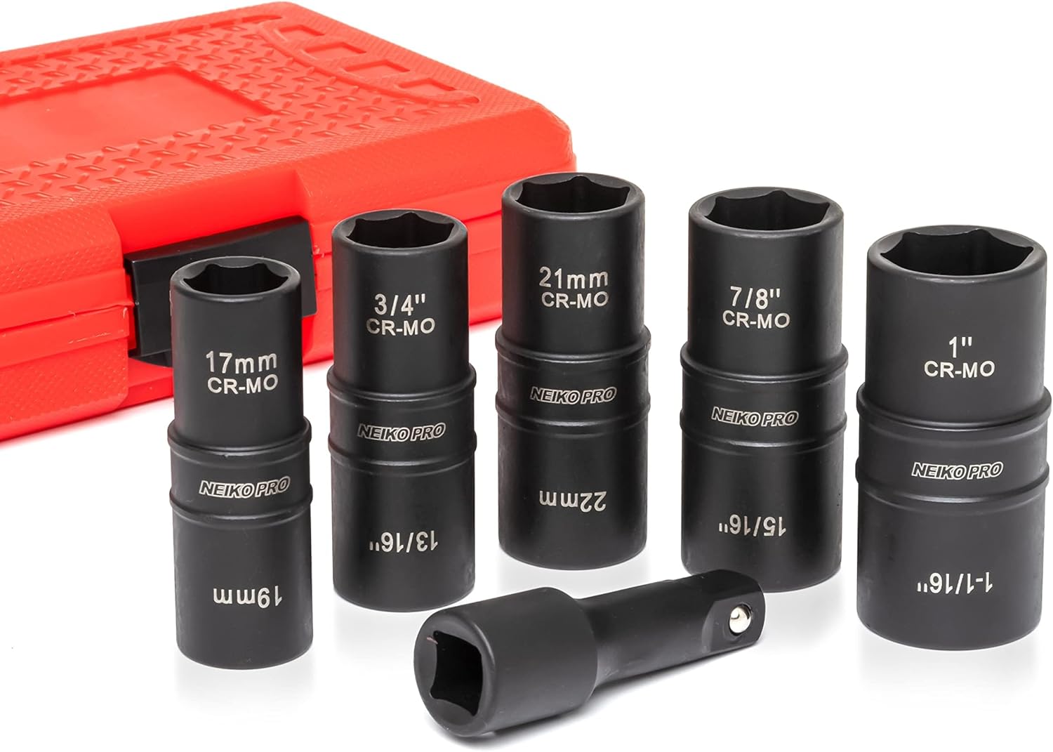 NEIKO 6-Pc Impact Socket Set for Tire Lug Nuts, SAE & Metric