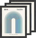 VCK 16x20 Picture Frames for Wall 3 Pack - Black Wood Grain Elegance
