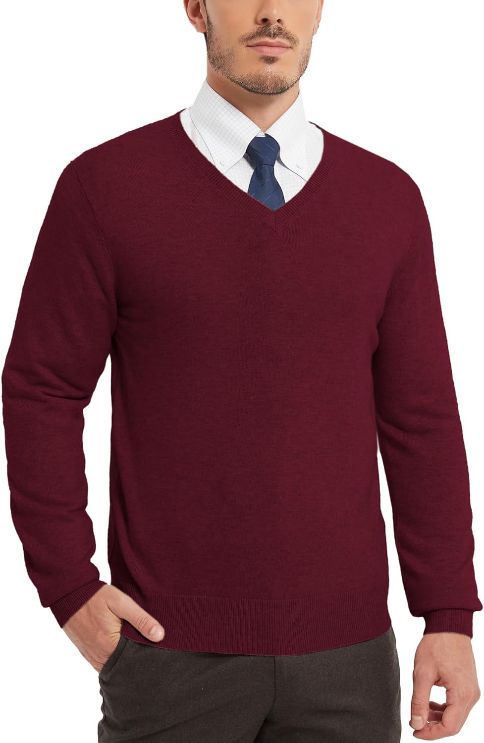 Kallspin Men's Wool Blend V-Neck Sweater for Fall Winter Wear