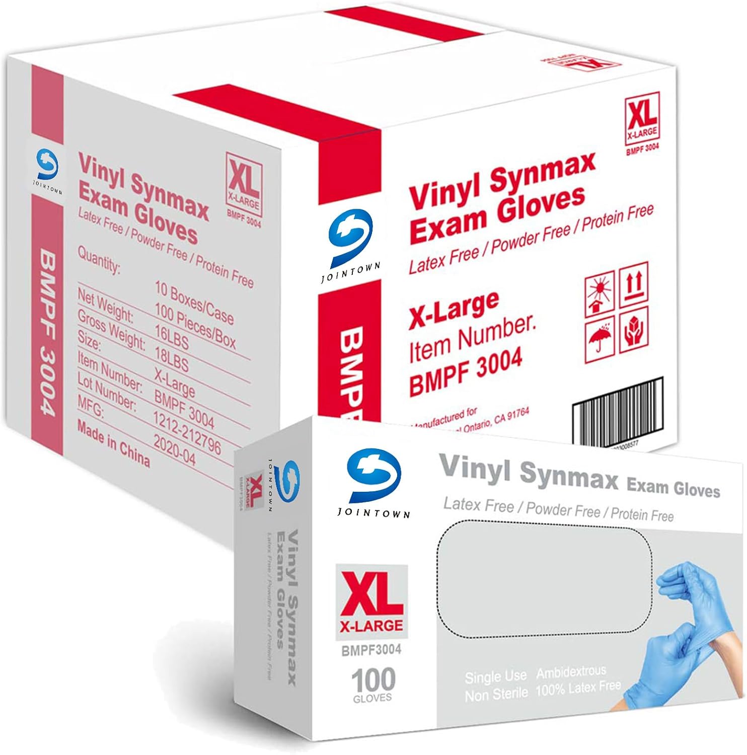 Jointown Vinyl Exam Gloves - Latex-Free & Powder-Free, X-Large