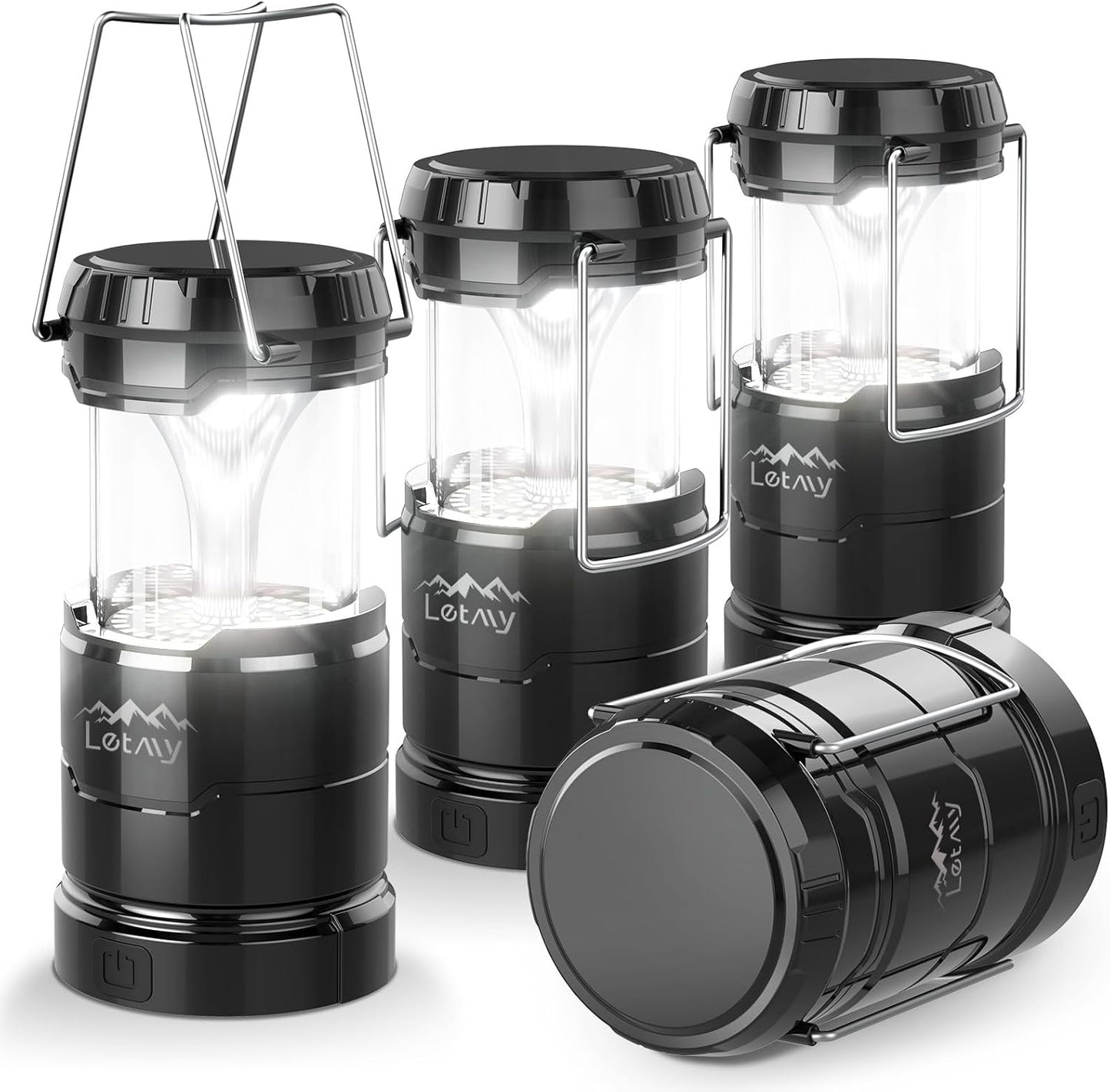 LETMY 4-Pack LED Camping Lanterns - 3 Color Modes, Dimmable, Water Resistant