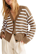Womens Striped Cardigan Sweater V Neck Button Down - Soft & Casual