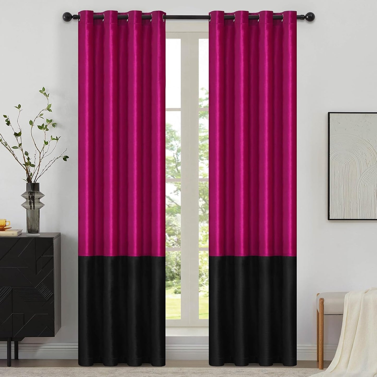 Color Block Velvet Window Curtains for Bedroom Living Room