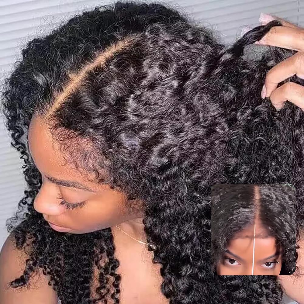 4C Edges Glueless Wigs Kinky Curly Human Hair 18 inch