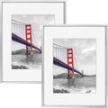 11x14 Metal Picture Frame with Mat for 8x10 Picture - Silver, 2 Pack