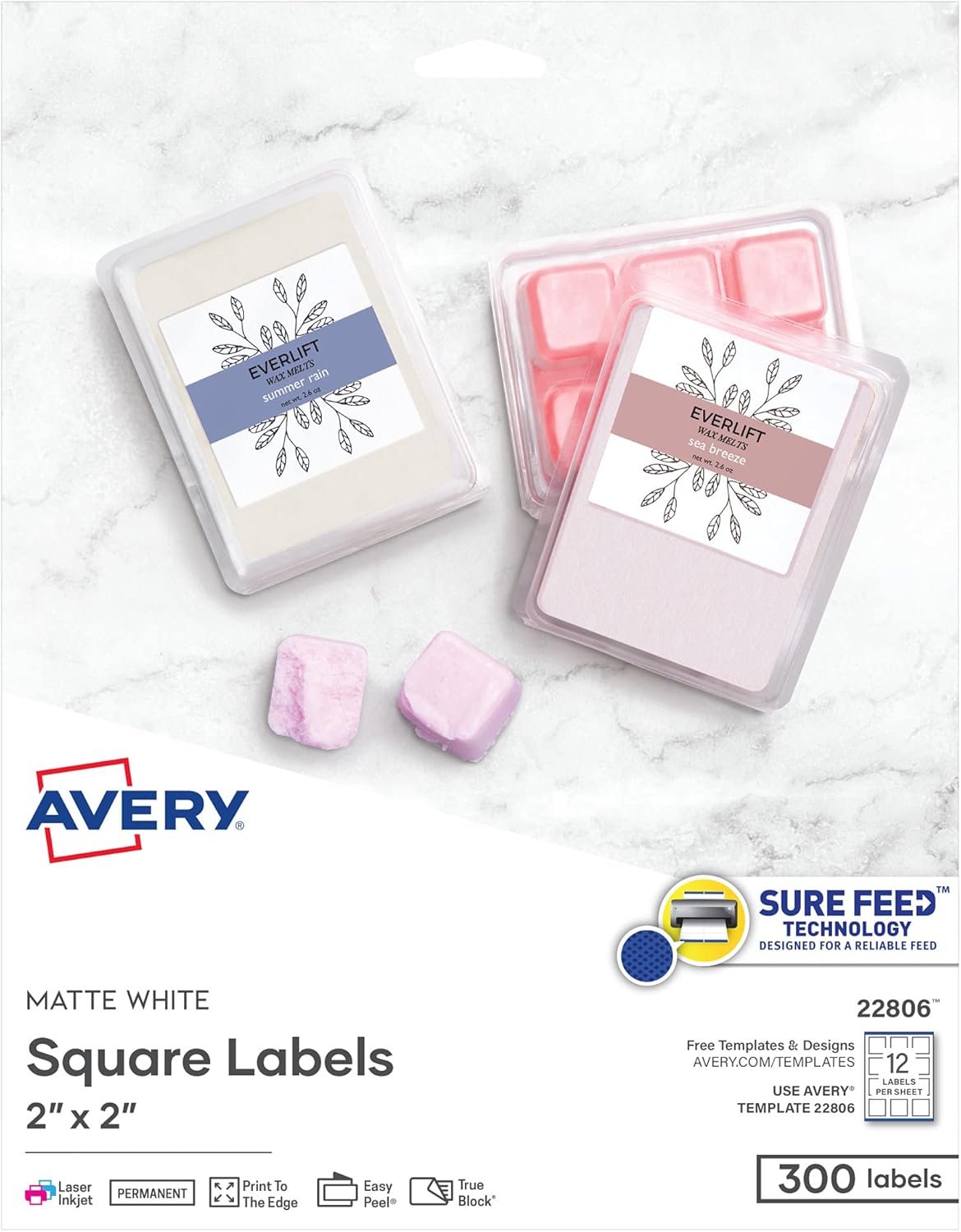 300 Customizable Blank Square Labels, Matte White - 2 x 2 | AVERY
