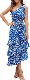 PRETTYGARDEN One Shoulder Floral Sundress - Flowy Midi Boho