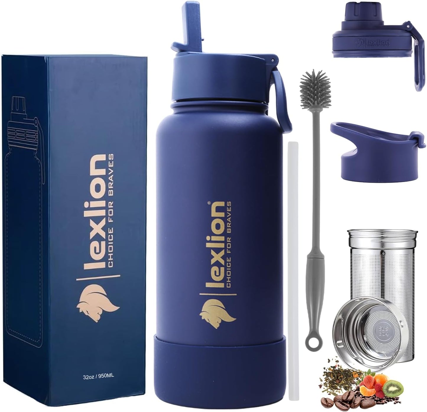 Lexlion 32 Oz Tea Infuser Water Bottle - Triple Wall Insulated