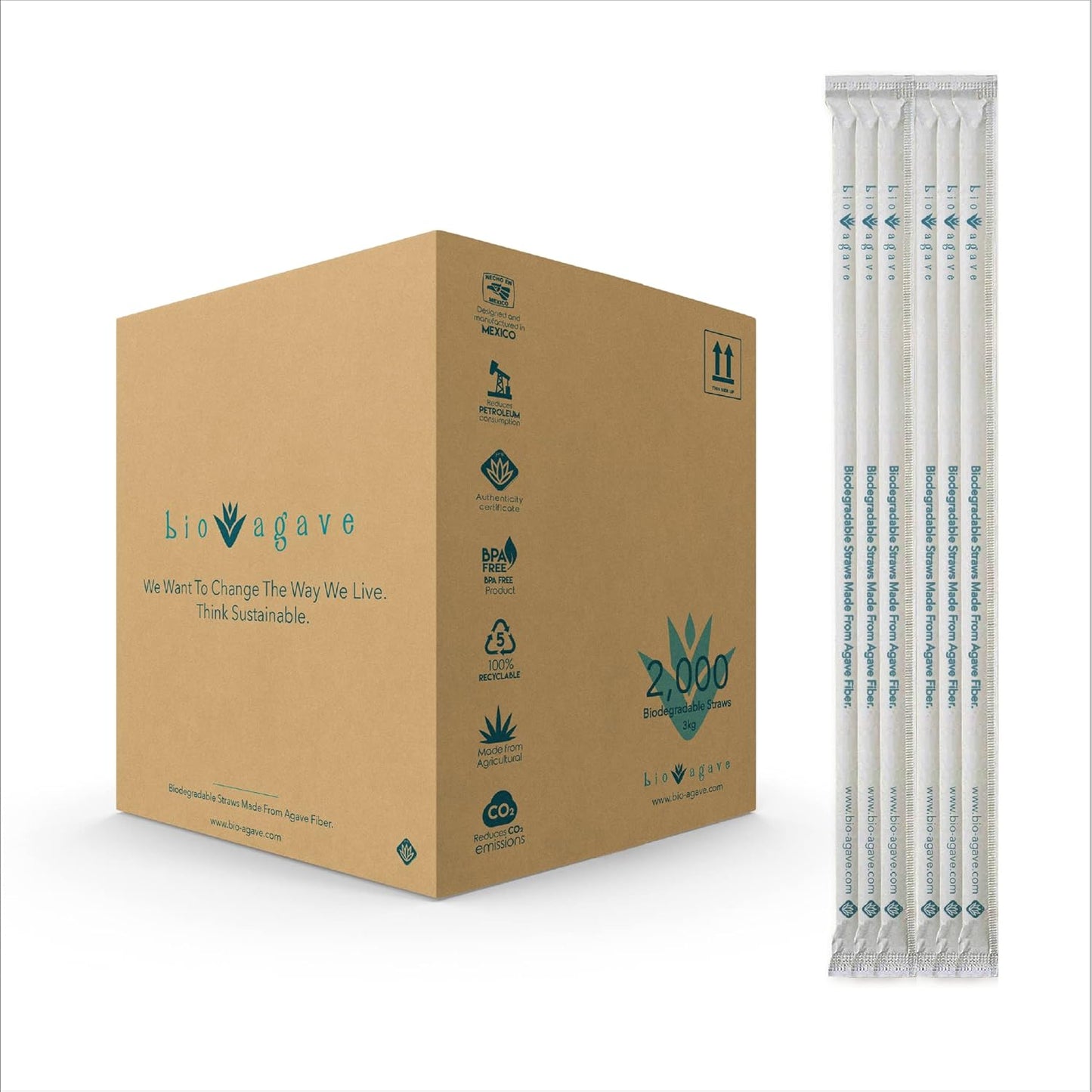 Standard Biodegradable Agave Straws - Eco-Friendly 2000 Pcs