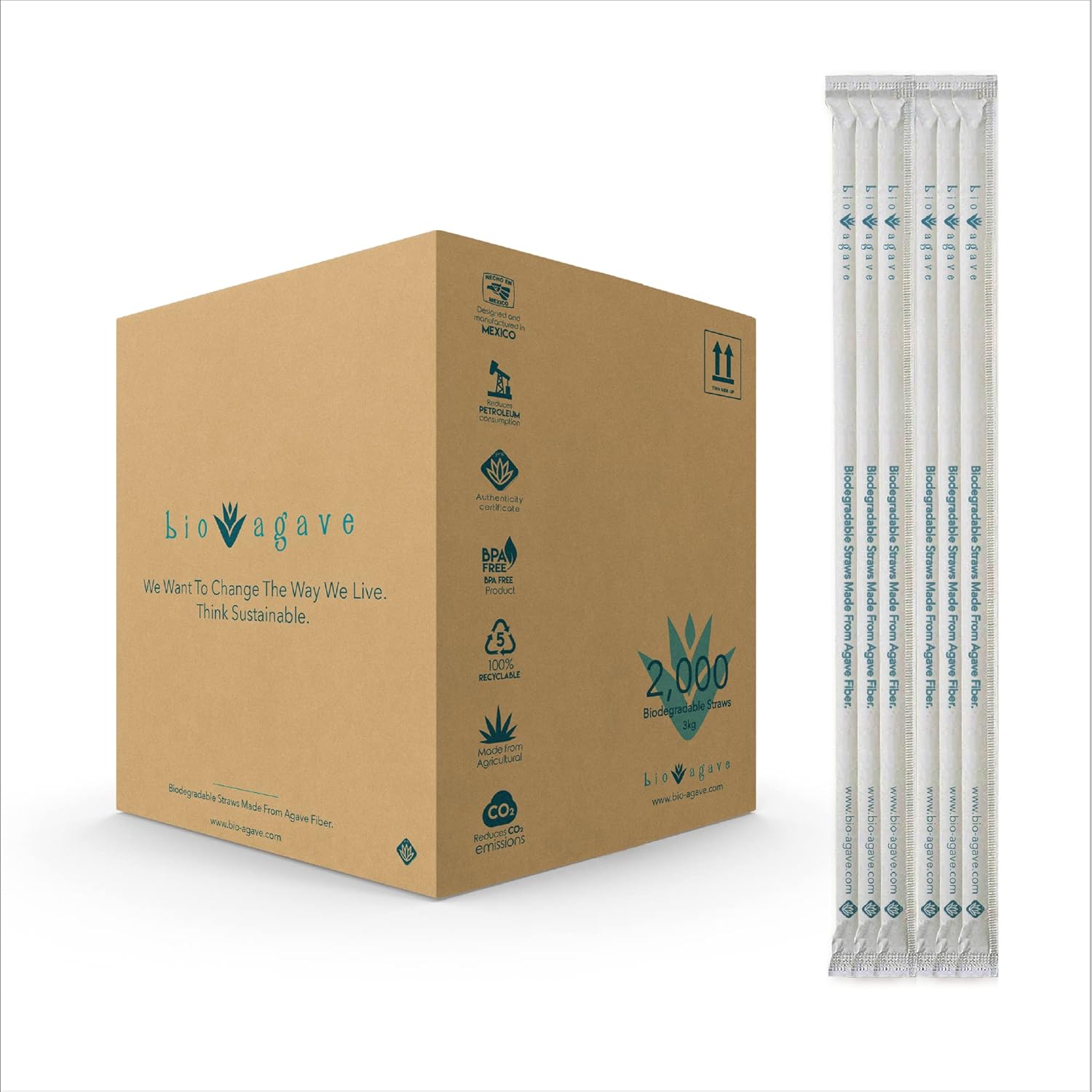 Standard Biodegradable Agave Straws - Eco-Friendly 2000 Pcs