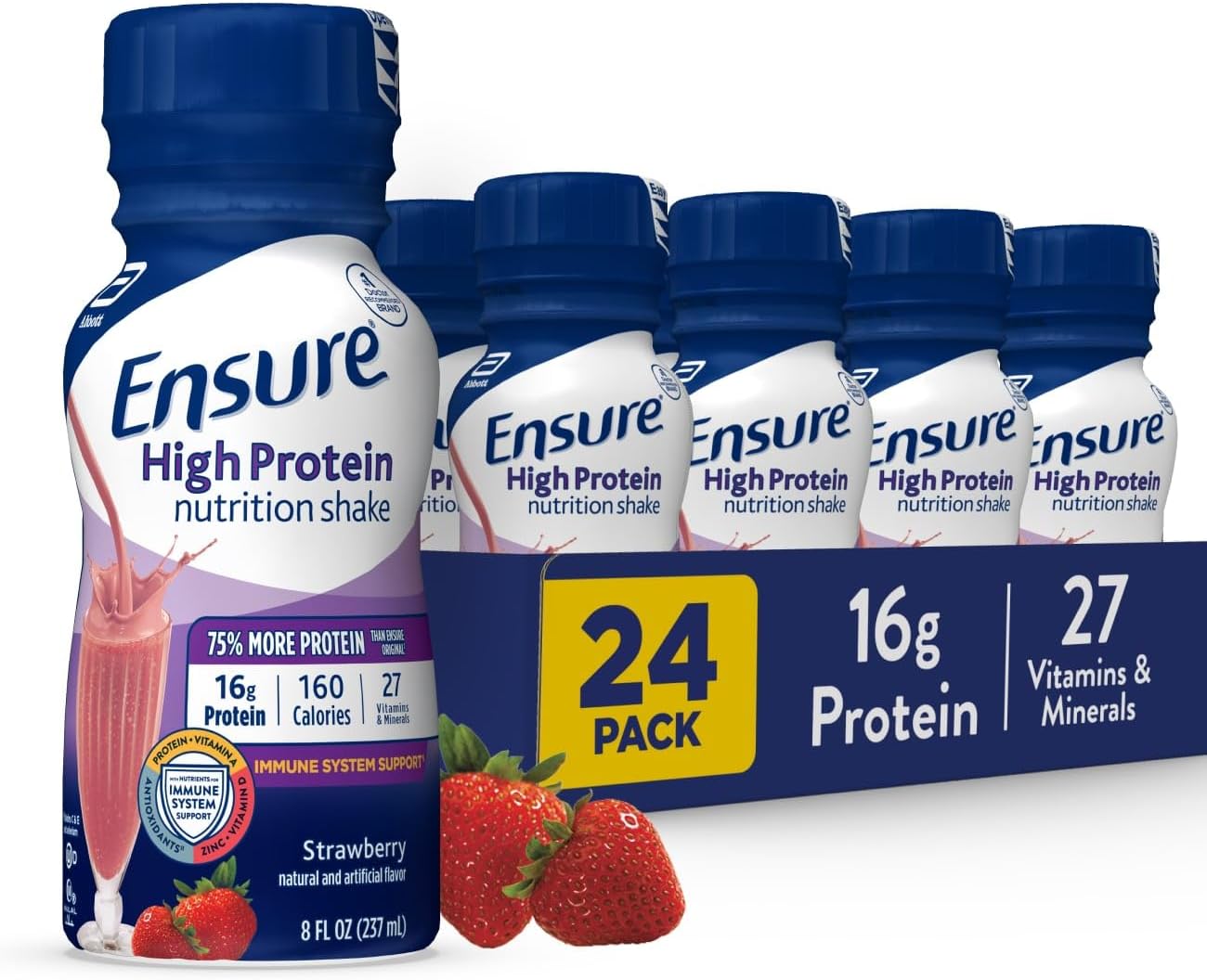 Ensure High Protein Strawberry Shake with 16g Protein and 27 Vitamins