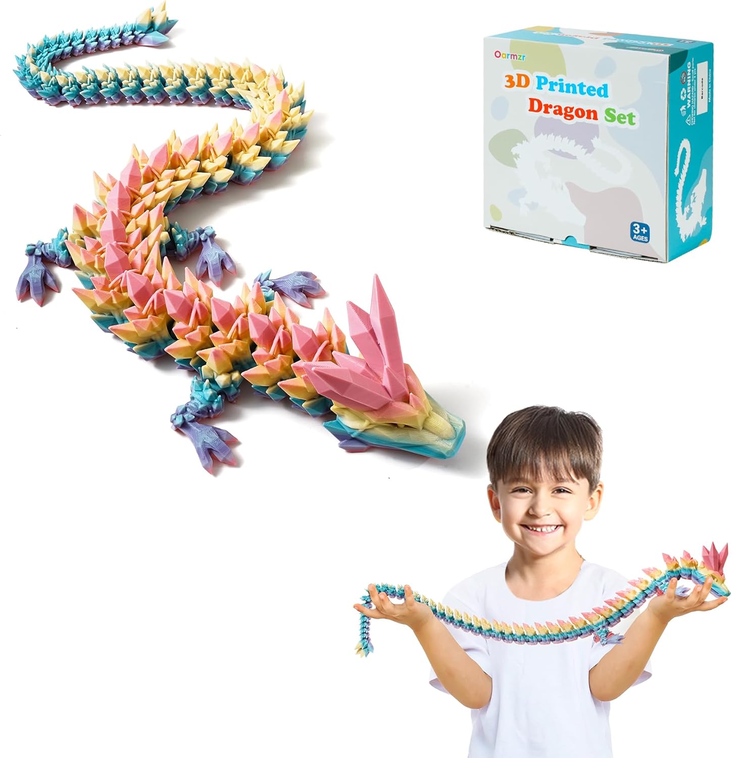 30 Inch 3D Printed Dragon - Articulated Rainbow Fidget Toy