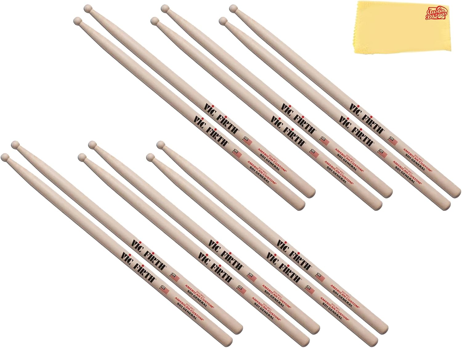 Vic Firth SD1 General Drumsticks Bundle with Polishing Cloth