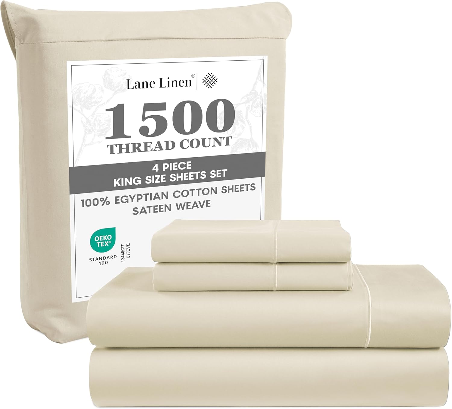 100% Egyptian Cotton King Size Sheets Set - 1500 TC Luxury