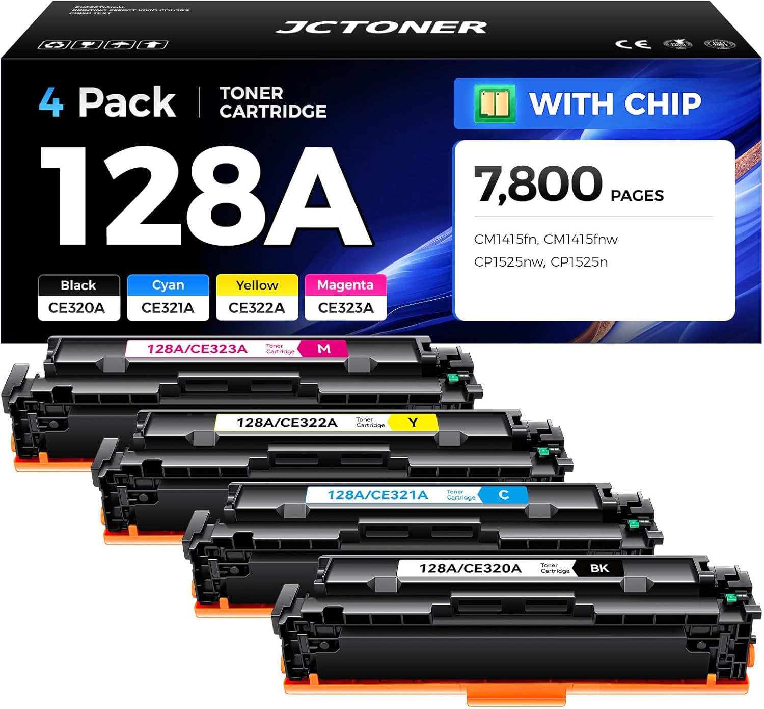 128A Toner Cartridge 4-Pack High Yield for HP LaserJet Printers