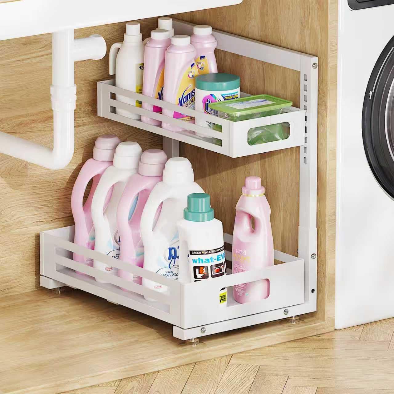 Under Sink Organizer with Smooth Slides for Kitchen & Bathroom