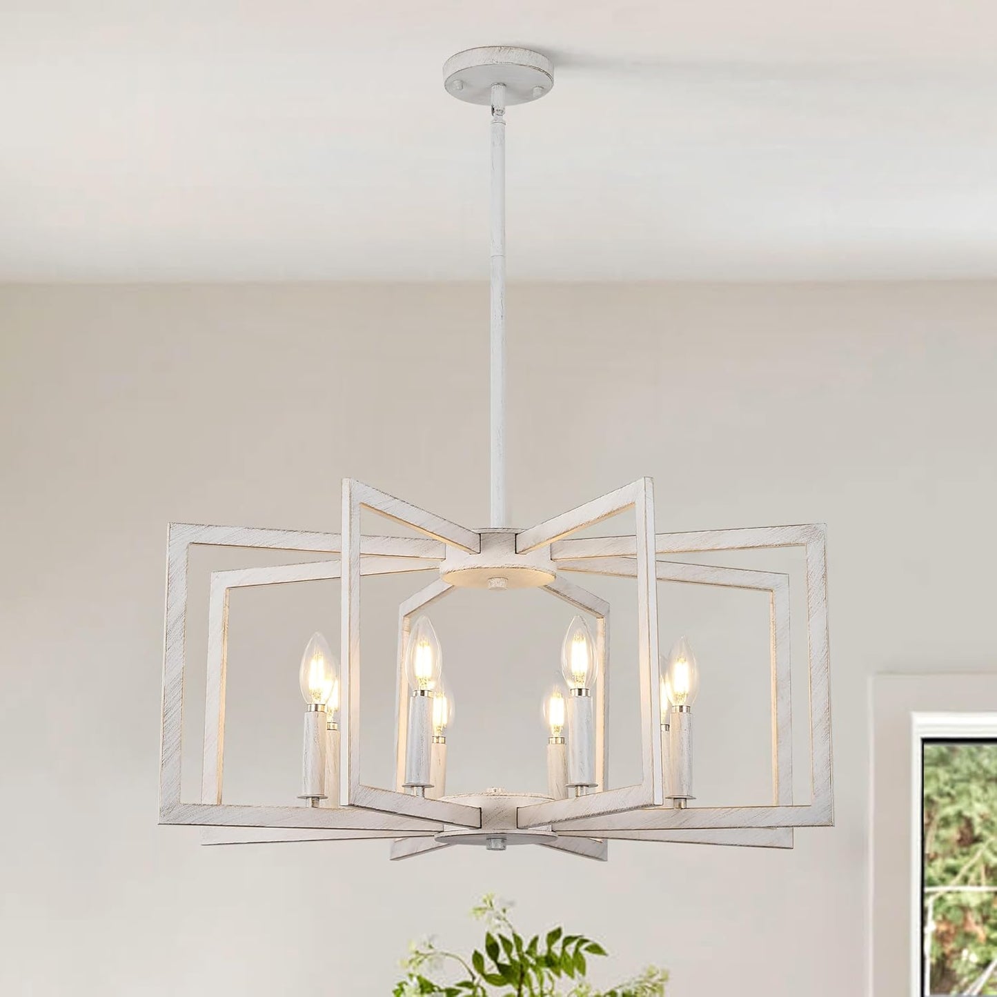 8-Light Antique White Farmhouse Chandeliers for Dining Room