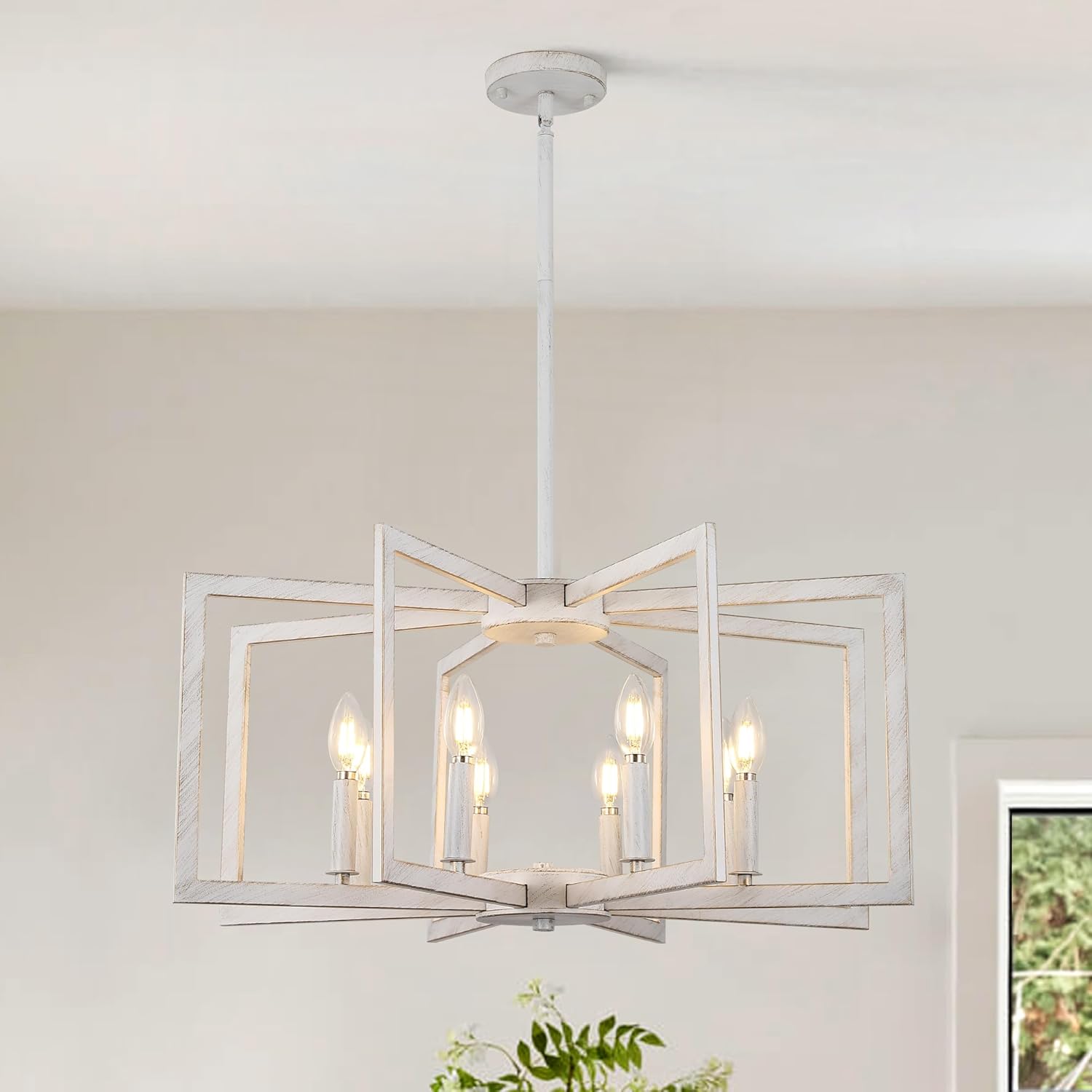 8-Light Antique White Farmhouse Chandeliers for Dining Room